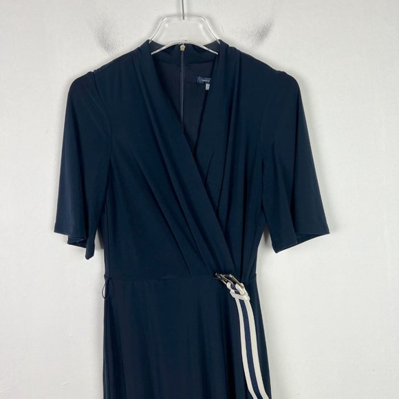 NWT Tommy Hilfiger Stripe Belted Surplice Neck Sheath Dress Navy Size 6 NEW $119 - Picture 3 of 15